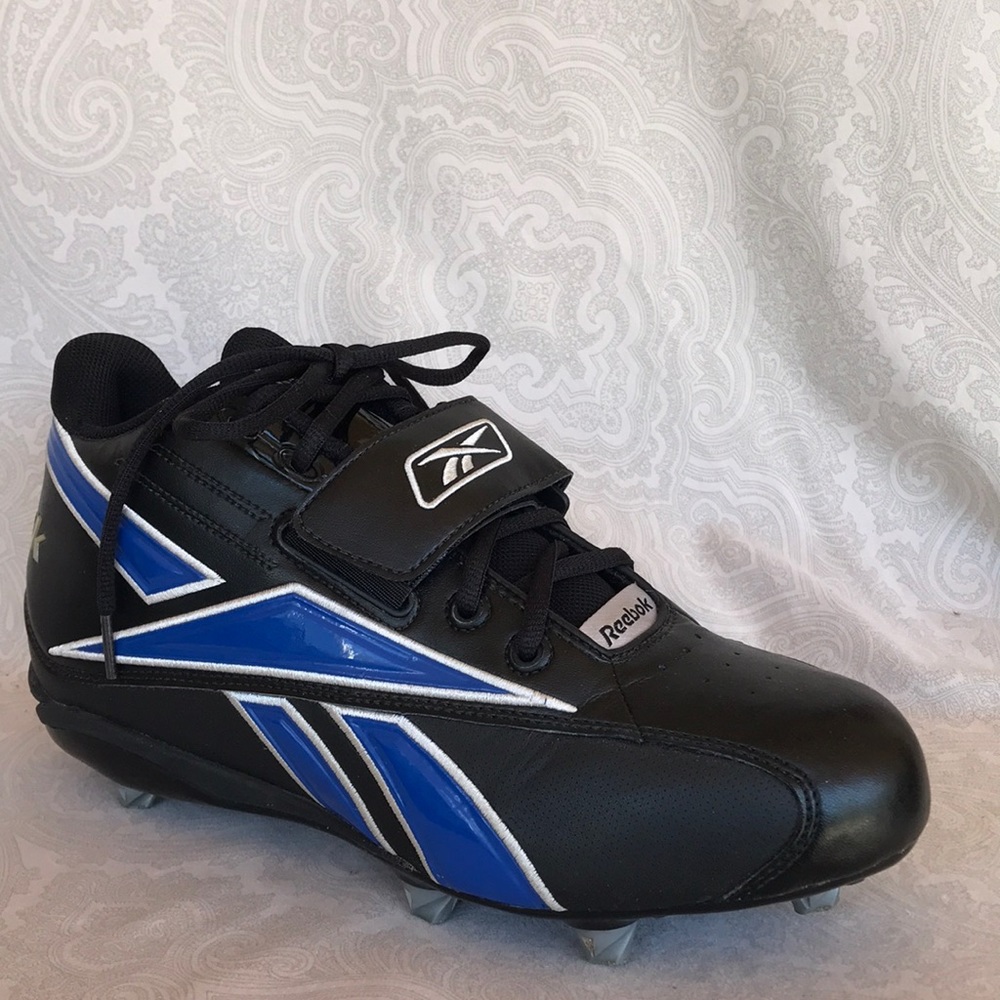 Reebok equipment NFL Football cleats, black and bright blue + silver